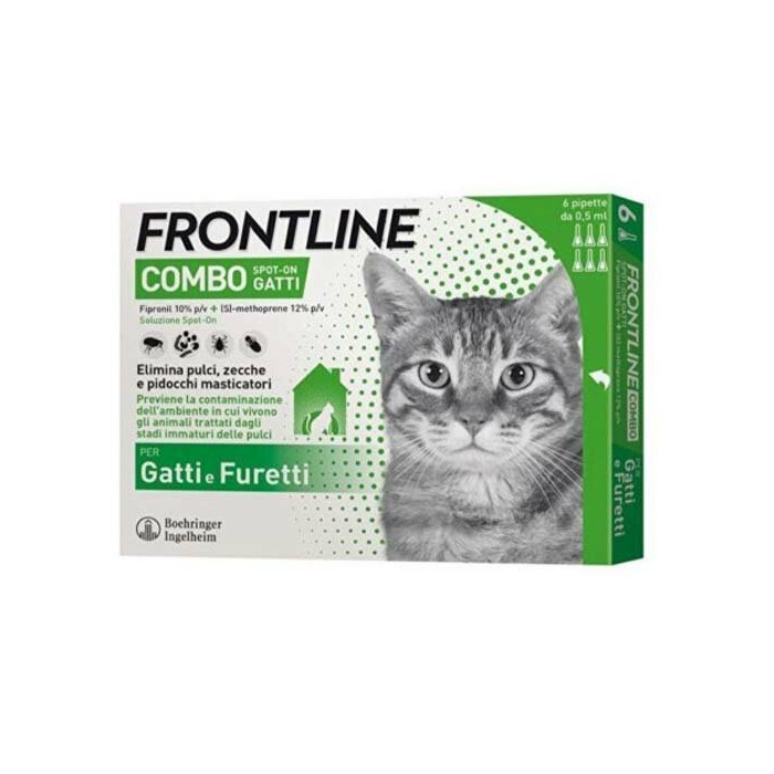 Frontline Combo - 50 mg + 60 mg soluzione spot on per gatti e furetti 1 pipetta da 0,5 ml