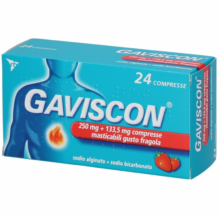 Gaviscon 24 compresse masticabili aroma fragola 250mg + 133,5mg