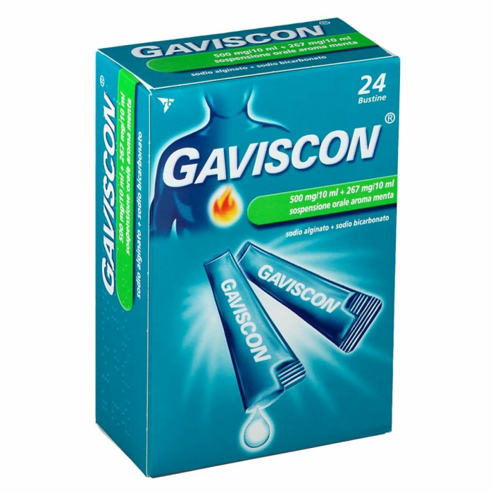 Gaviscon 24 bustine menta sospensione orale 500 mg + 267 mg