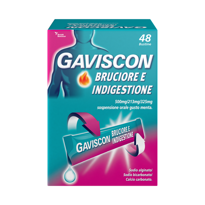 Gaviscon bruciore e indigestione 48 bustine 500 mg + 213 mg + 325 mg