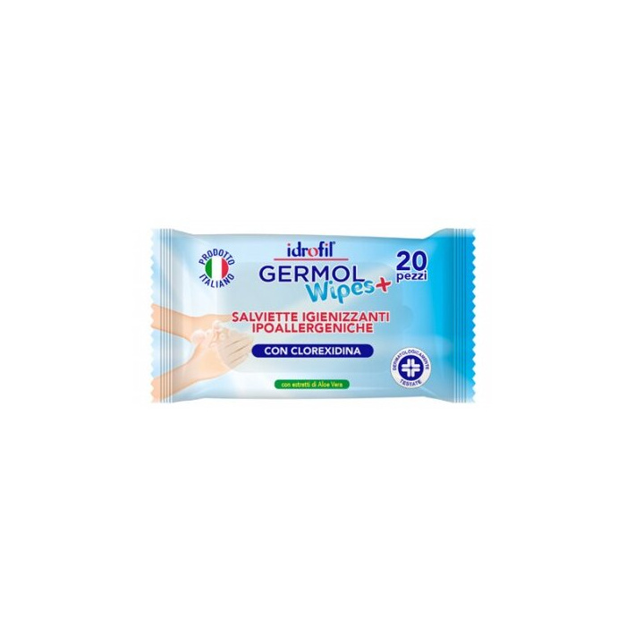 Germol Wipes+ Salviettine Igienizzanti Mani Con Clorexidina 20 Pezzi