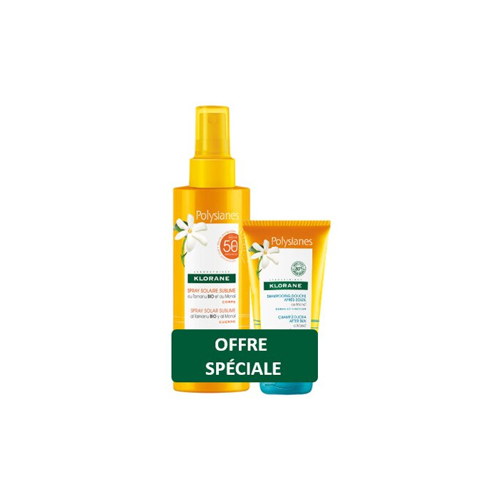 Klorane Kit Polysianes Spray Solare SPF50 200 ml + Shampoo Doccia Monoi 75 ml