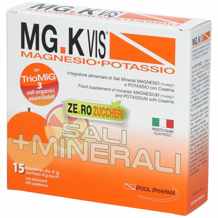 MG.K Vis Magnesio Potassio Arancia Zero Zuccheri Integratore Sali Minerali 15 Bustine
