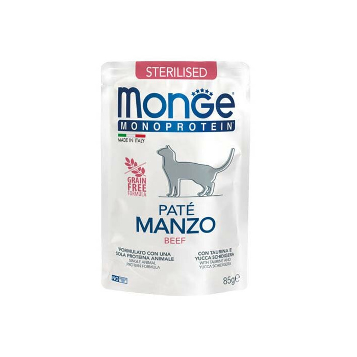 Monge Cat Adult Sterilised Monoprotein Paté Manzo Bustina 85g 