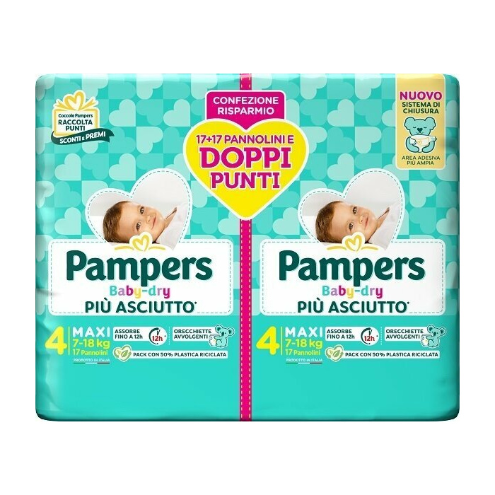 Pampers baby dry pannolino duo downcount maxi 34 pezzi