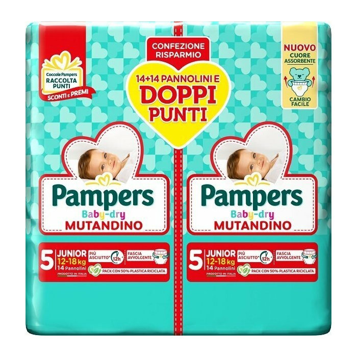 Pampers baby dry pannolino mutandina junior duo downcount 28 pezzi