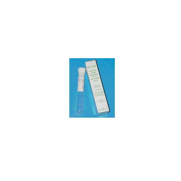 Provetta sterile urin care 12ml in polistirolo trasparente,graduata, con tappo bianco interno a pressione, singolarmente astucciata e corredata di etichetta autoadesiva