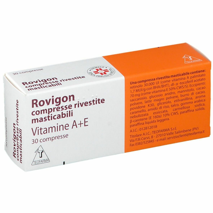 Rovigon vitamine a+e 30 compresse rivestite masticabili