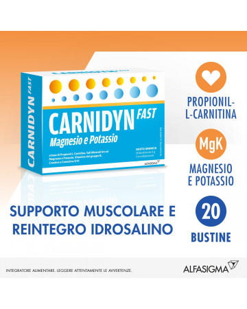 Carnidyn Fast integratore di Magnesio e Potassio 20 bustine