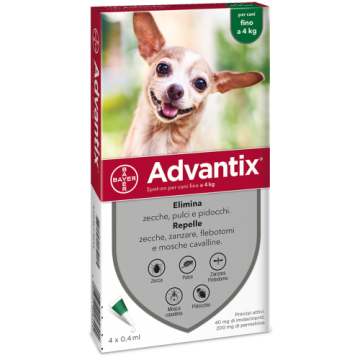 Advantix Spot On Per Cani Fino A 4Kg Soluzione 4 Pipette da 0,4 ml