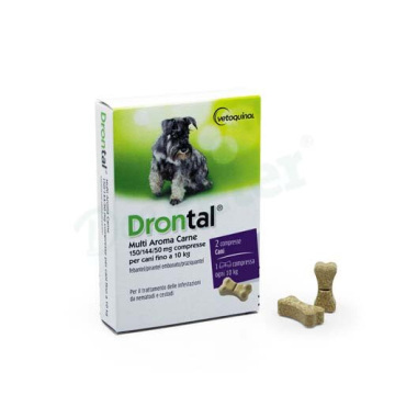Drontal Multi Aroma Carne 150 mg + 144 mg + 50 mg per cani fino a 10 kg 2 compresse