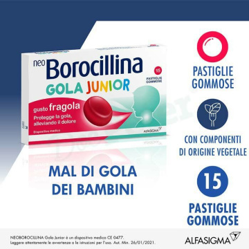 NeoBorocillina Gola Junior per Mal di Gola 15 pastiglie fragola